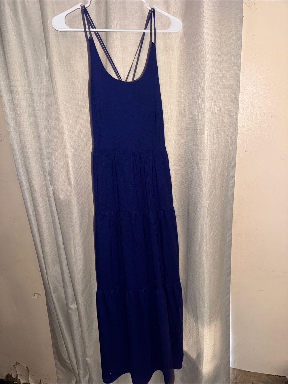 LOFT Navy Tiered Maxi Dress with Strappy Back